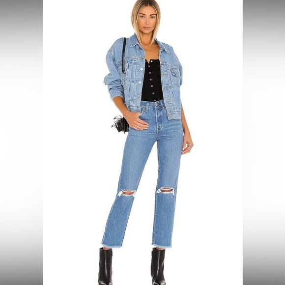 Levi’s Jeans Women 27 Wedgie Straight High Rise Distressed button Fly raw hem  A - Picture 2 of 13
